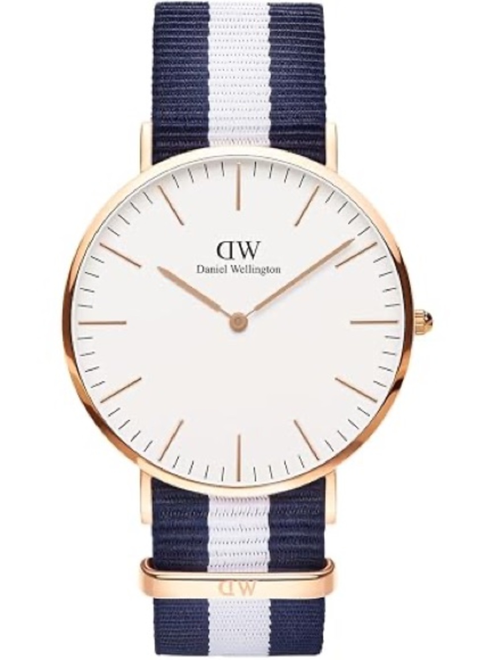 Daniel Wellington Rose Gold Watch with Navy & White Strap